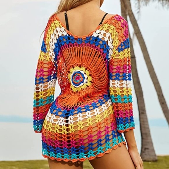 Beach Cover Up - Bright & Colorful Mesh bikini coverup kimono beach wrap - Picture 4 of 9